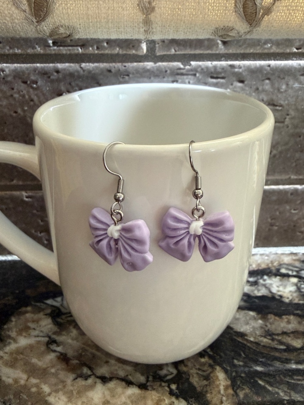 3/$30 Handmade Lavender Bow Dangle Earrings Purple Jewelry